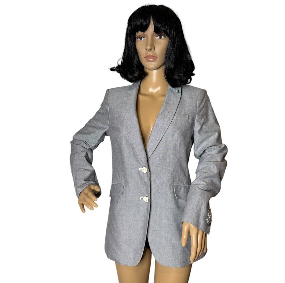 Tommy Hilfiger Two-Button Oxford Chambray Blazer blue preppy chic size 6